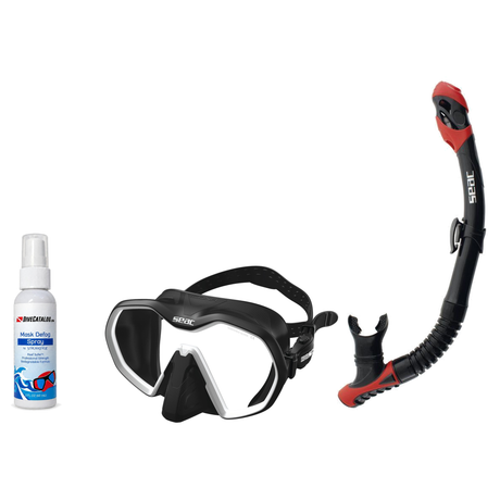 Seac Mask + Snorkel Package – Icona Mask + Reverse Dry Snorkel + Free Mask Defog Spray — includes Seac Icona Scuba Diving Ma…