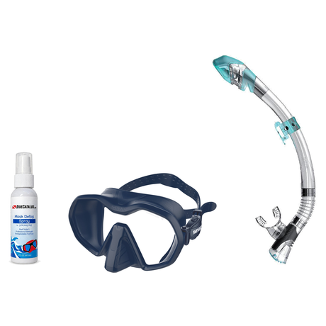 Seac Mask + Snorkel Package – Icona Mask + Reverse Dry Snorkel + Free Mask Defog Spray — Blue/Blue, Seac Fast Tech Dry Adult…