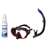 Seac Mask + Snorkel Package – Icona Mask + Reverse Dry Snorkel + Free Mask Defog Spray — Black/Red, Seac Reverse Snorkel Ant…