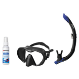 Seac Mask + Snorkel Package – Icona Mask + Reverse Dry Snorkel + Free Mask Defog Spray — Black/Black, Seac Reverse Snorkel A…