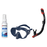 Seac Mask + Snorkel Package – Icona Mask + Reverse Dry Snorkel + Free Mask Defog Spray — Blue/Blue, Seac Reverse Dry Snorkel