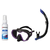 Seac Mask + Snorkel Package – Icona Mask + Reverse Dry Snorkel + Free Mask Defog Spray — Black/Lila, Seac Reverse Snorkel An…