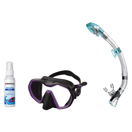 Seac Mask + Snorkel Package – Icona Mask + Reverse Dry Snorkel + Free Mask Defog Spray — Black/Lila, Seac Fast Tech Dry Adul…