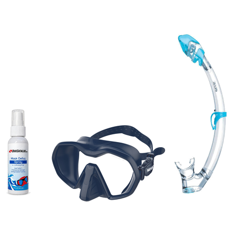 Seac Mask + Snorkel Package – Icona Mask + Reverse Dry Snorkel + Free Mask Defog Spray — Blue/Blue, Seac Tribe Dry Scuba Div…