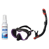 Seac Mask + Snorkel Package – Icona Mask + Reverse Dry Snorkel + Free Mask Defog Spray — Black/Lila, Seac Reverse Dry Snorkel