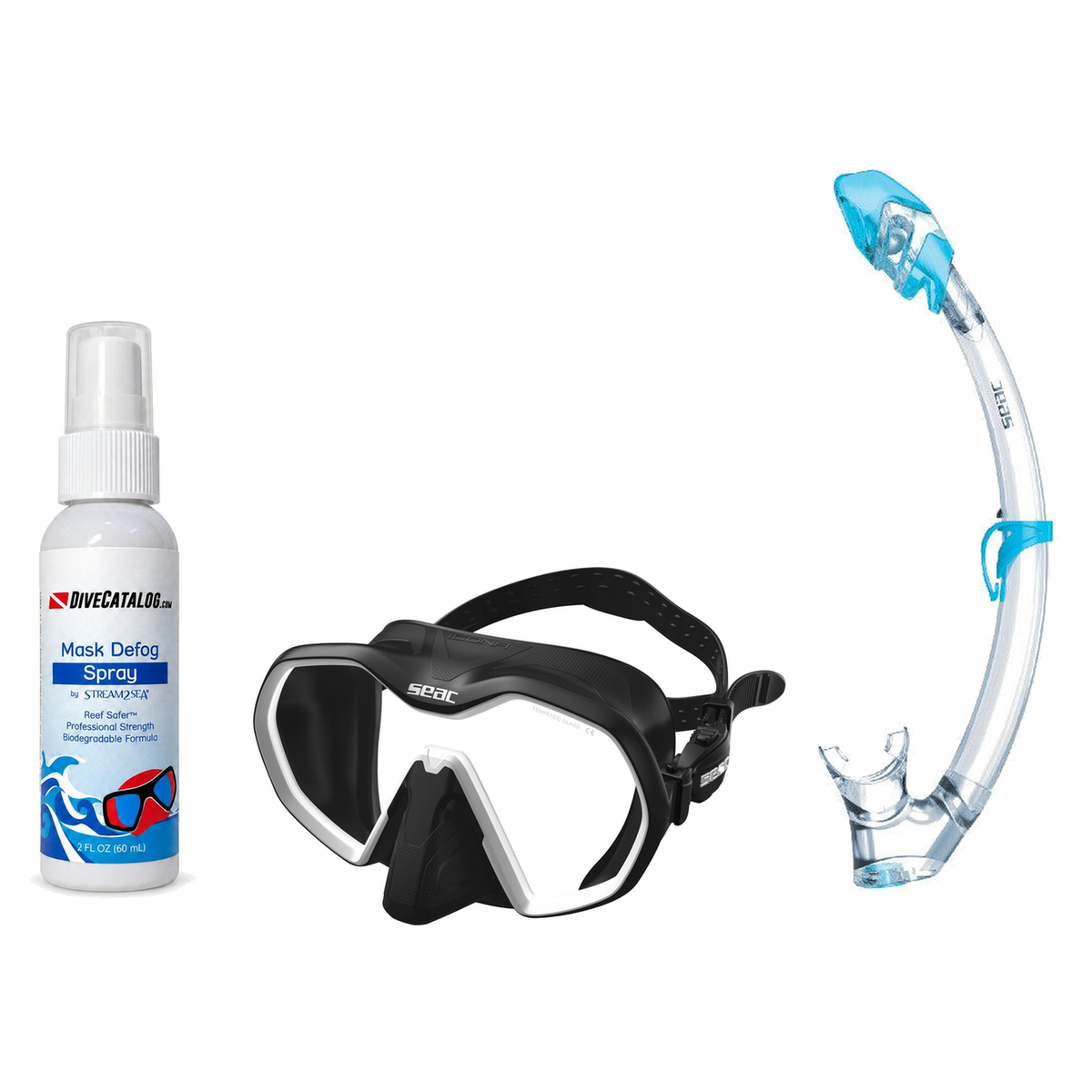 Seac Mask + Snorkel Package – Icona Mask + Reverse Dry Snorkel + Free Mask Defog Spray — Black/White, Seac Tribe Dry Scuba D…