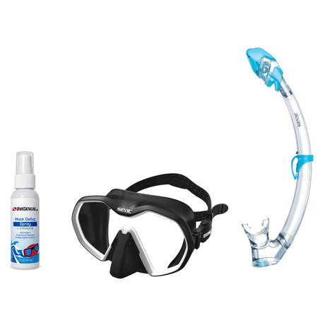 Seac Mask + Snorkel Package – Icona Mask + Reverse Dry Snorkel + Free Mask Defog Spray — Black/White, Seac Tribe Dry Scuba D…