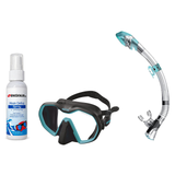Seac Mask + Snorkel Package – Icona Mask + Reverse Dry Snorkel + Free Mask Defog Spray — Black/teal, Seac Fast Tech Dry Adul…