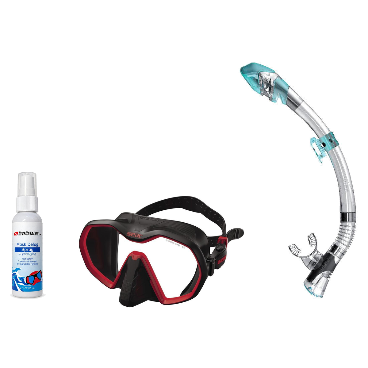 Seac Mask + Snorkel Package – Icona Mask + Reverse Dry Snorkel + Free Mask Defog Spray — Black/Red, Seac Fast Tech Dry Adult…