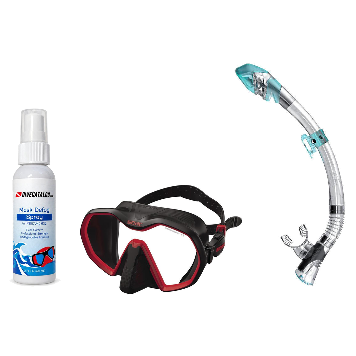 Seac Mask + Snorkel Package – Icona Mask + Reverse Dry Snorkel + Free Mask Defog Spray — Black/Red, Seac Fast Tech Dry Adult…