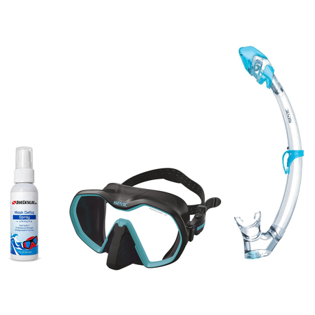 Seac Mask + Snorkel Package – Icona Mask + Reverse Dry Snorkel + Free Mask Defog Spray — Black/teal, Seac Tribe Dry Scuba Di…
