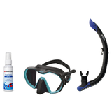 Seac Mask + Snorkel Package – Icona Mask + Reverse Dry Snorkel + Free Mask Defog Spray — Black/teal, Seac Reverse Snorkel An…