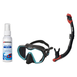 Seac Mask + Snorkel Package – Icona Mask + Reverse Dry Snorkel + Free Mask Defog Spray — Black/teal, Seac Reverse Dry Snorkel