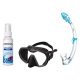 Seac Mask + Snorkel Package – Icona Mask + Reverse Dry Snorkel + Free Mask Defog Spray — Black/Charcoal, Seac Tribe Dry Scub…