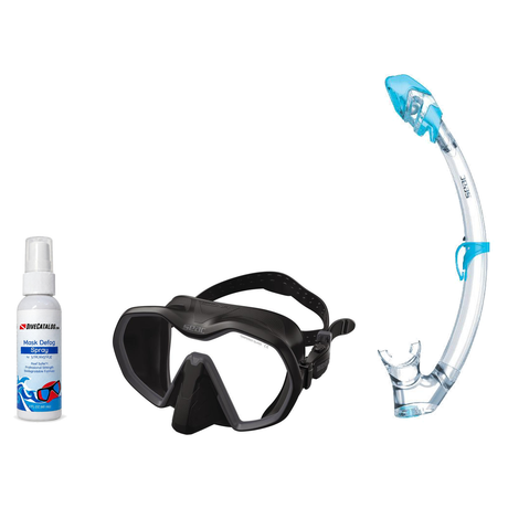 Seac Mask + Snorkel Package – Icona Mask + Reverse Dry Snorkel + Free Mask Defog Spray — Black/Charcoal, Seac Tribe Dry Scub…