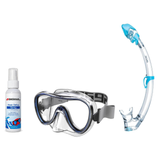 Seac Mask + Snorkel Package – Natua Mask + Tribe Dry Snorkel + Free Mask Defog Spray — Clear Blue, Seac Tribe Dry Scuba Divi…