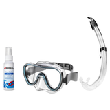 Seac Mask + Snorkel Package – Natua Mask + Tribe Dry Snorkel + Free Mask Defog Spray — Clear Aquamarine, Seac Flash Snorkel