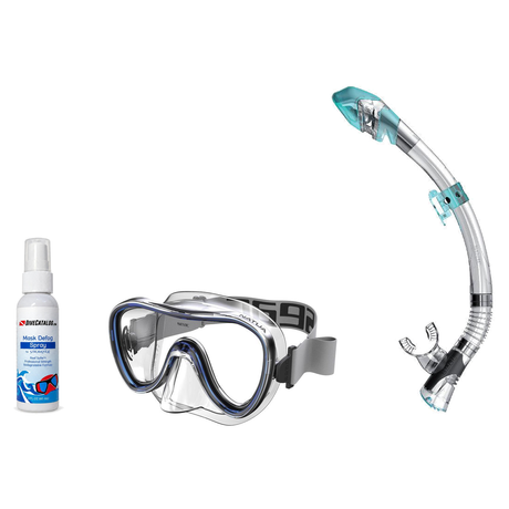 Seac Mask + Snorkel Package – Natua Mask + Tribe Dry Snorkel + Free Mask Defog Spray — Clear Blue, Seac Fast Tech Dry Adult…