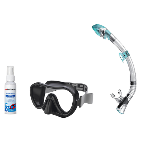 Seac Mask + Snorkel Package – Natua Mask + Tribe Dry Snorkel + Free Mask Defog Spray — Clear Black, Seac Fast Tech Dry Adult…