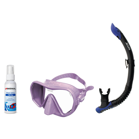 Seac Mask + Snorkel Package – Pura Anti-Fog Mask + Reverse Dry Snorkel + Free Mask Defog Spray — Lilac, Seac Reverse Snorkel…