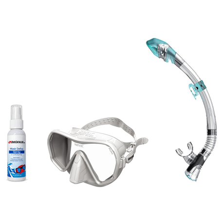Seac Mask + Snorkel Package – Pura Anti-Fog Mask + Reverse Dry Snorkel + Free Mask Defog Spray — White, Seac Fast Tech Dry A…