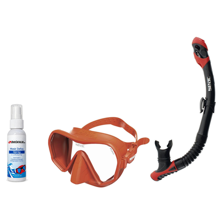 Seac Mask + Snorkel Package – Pura Anti-Fog Mask + Reverse Dry Snorkel + Free Mask Defog Spray — Orange, Seac Reverse Dry Sn…