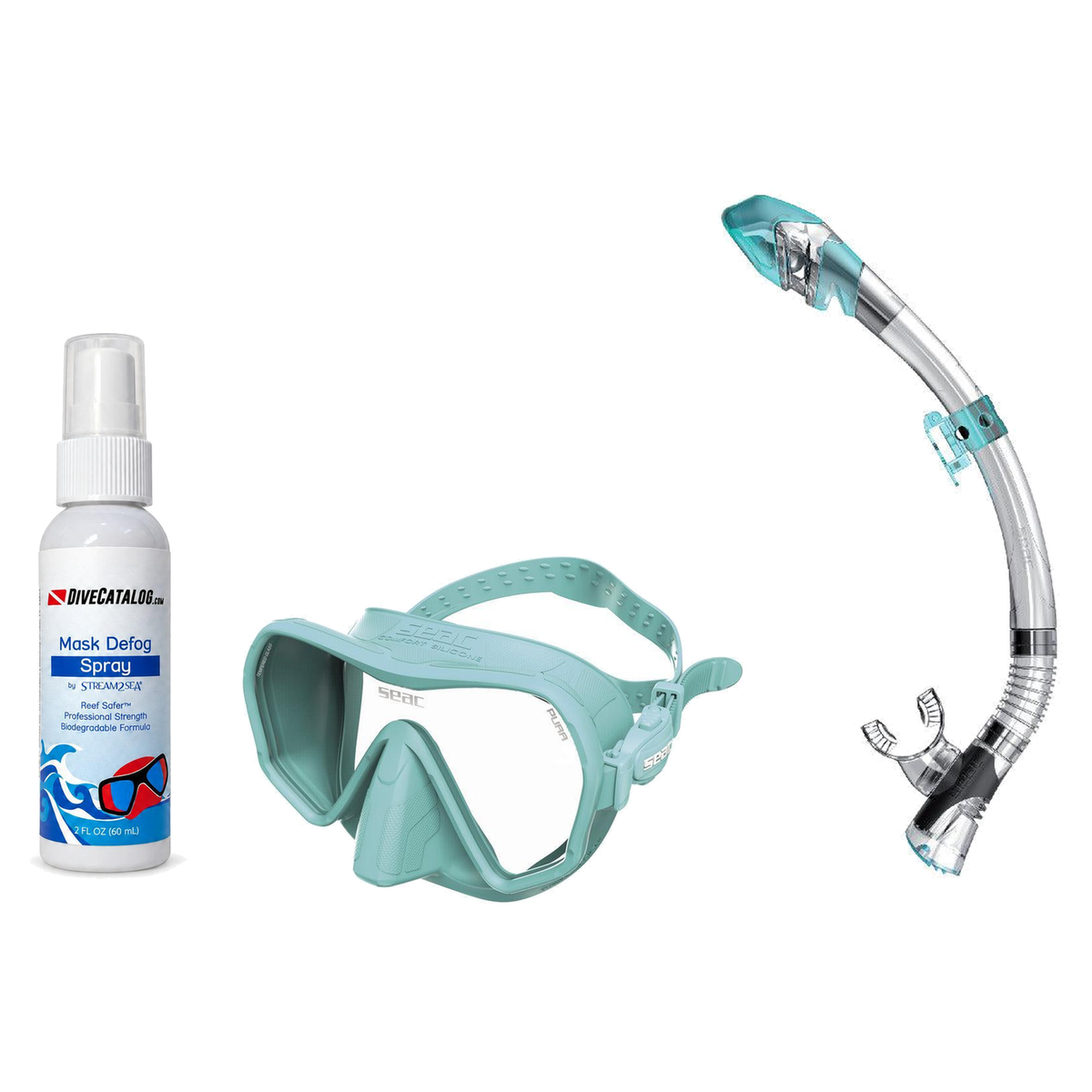Seac Mask + Snorkel Package – Pura Anti-Fog Mask + Reverse Dry Snorkel + Free Mask Defog Spray — Tiffany, Seac Fast Tech Dry…