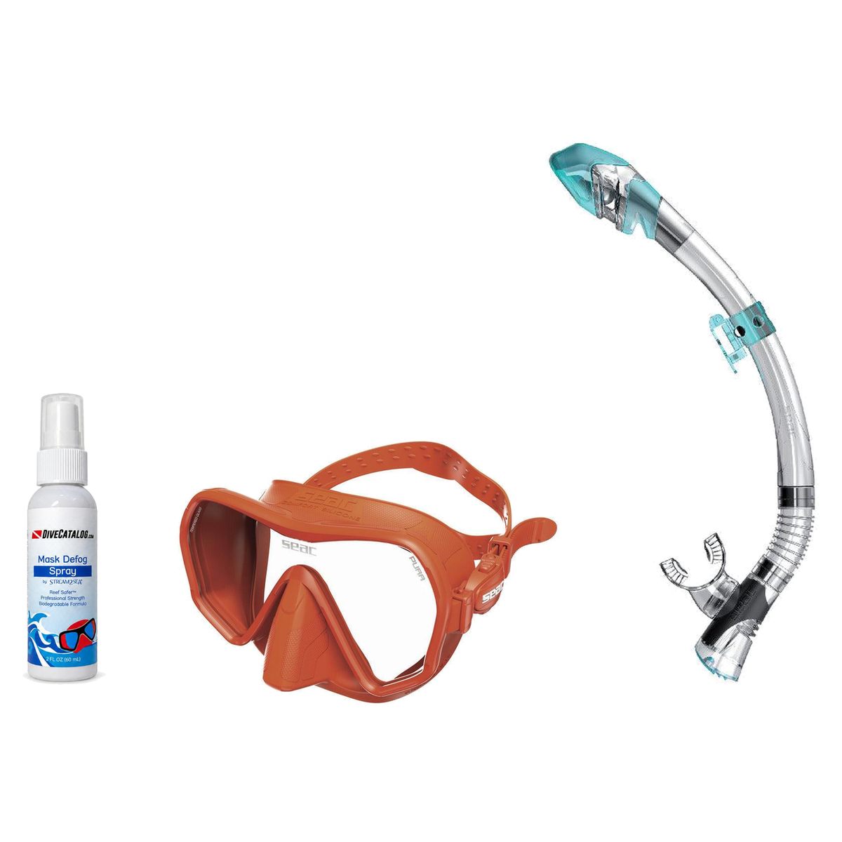 Seac Mask + Snorkel Package – Pura Anti-Fog Mask + Reverse Dry Snorkel + Free Mask Defog Spray — Orange, Seac Fast Tech Dry…