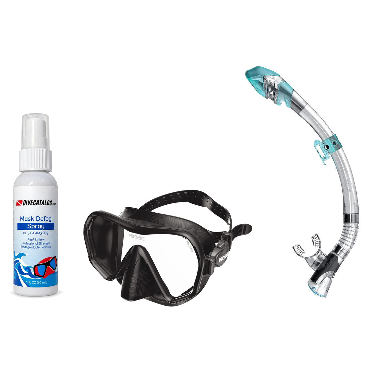 Seac Mask + Snorkel Package – Pura Anti-Fog Mask + Reverse Dry Snorkel + Free Mask Defog Spray — Black, Seac Fast Tech Dry A…