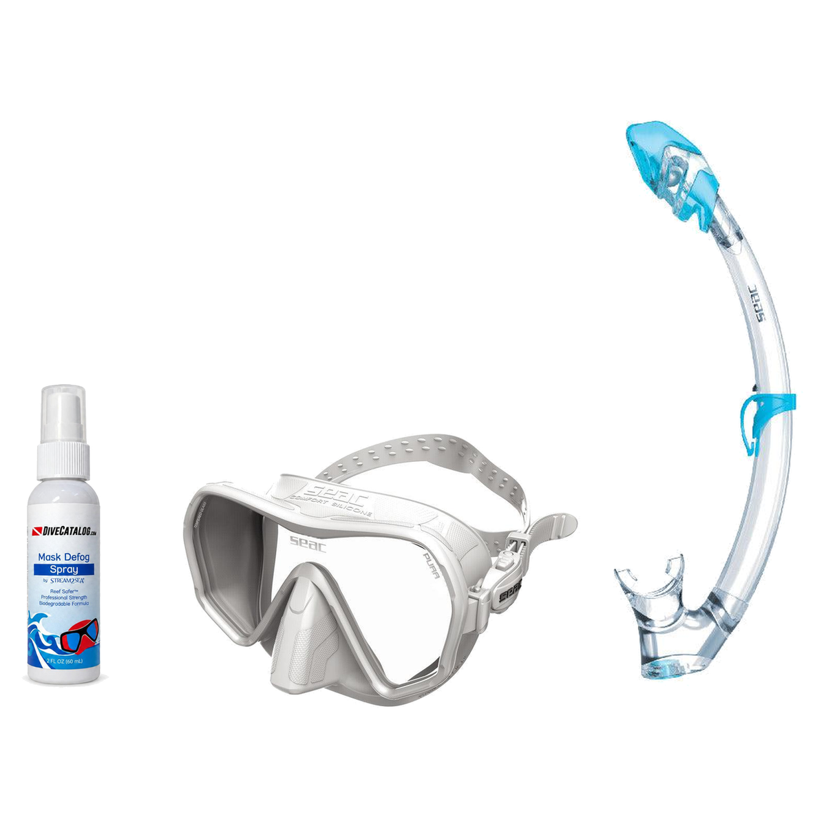 Seac Mask + Snorkel Package – Pura Anti-Fog Mask + Reverse Dry Snorkel + Free Mask Defog Spray — White, Seac Tribe Dry Scuba…