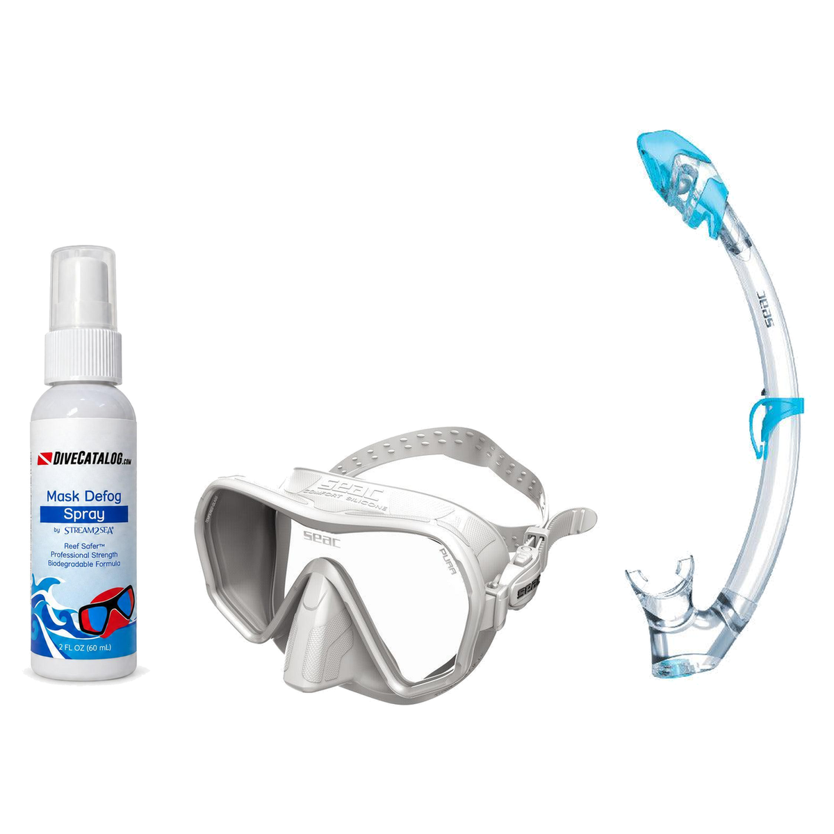 Seac Mask + Snorkel Package – Pura Anti-Fog Mask + Reverse Dry Snorkel + Free Mask Defog Spray — White, Seac Tribe Dry Scuba…