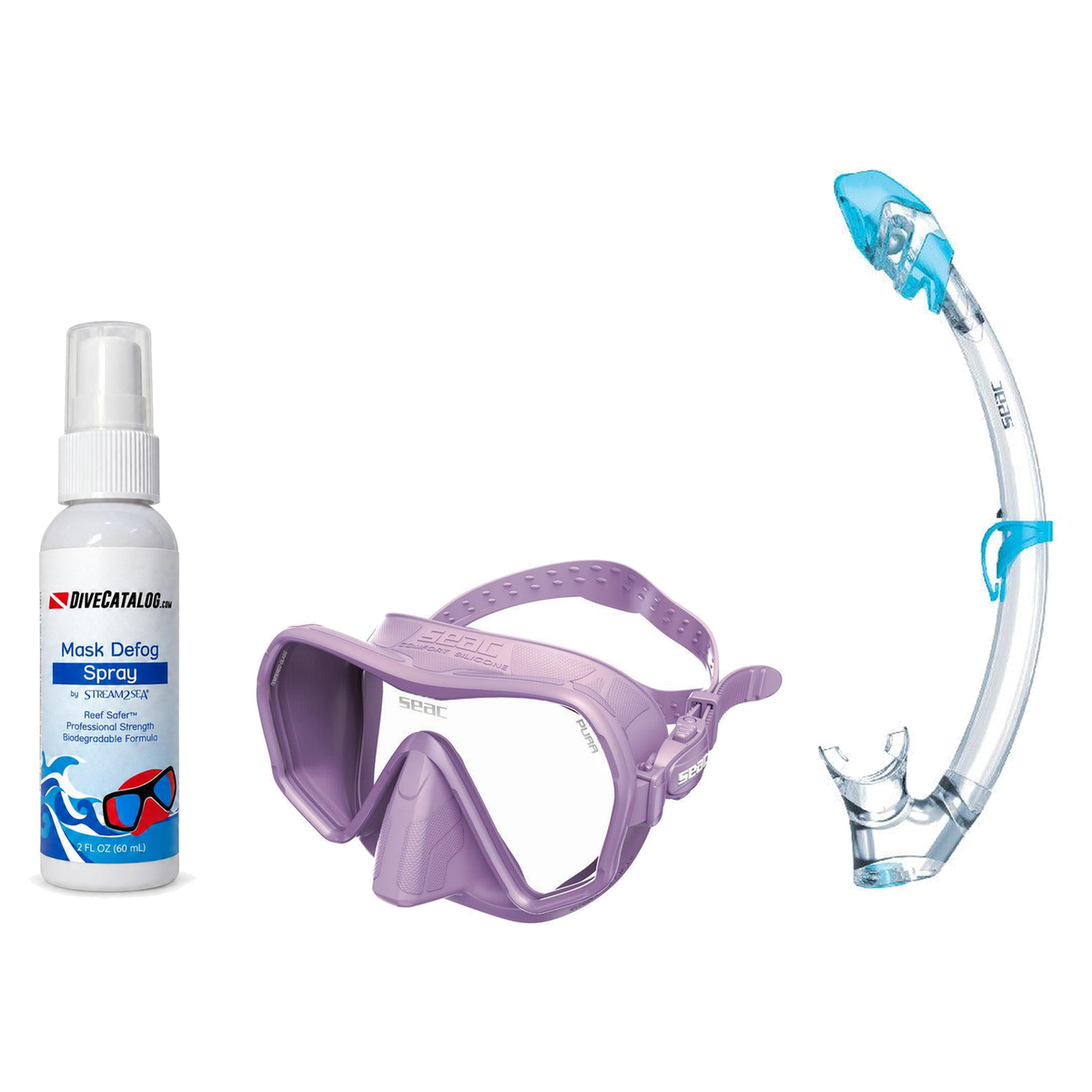 Seac Mask + Snorkel Package – Pura Anti-Fog Mask + Reverse Dry Snorkel + Free Mask Defog Spray — Lilac, Seac Tribe Dry Scuba…