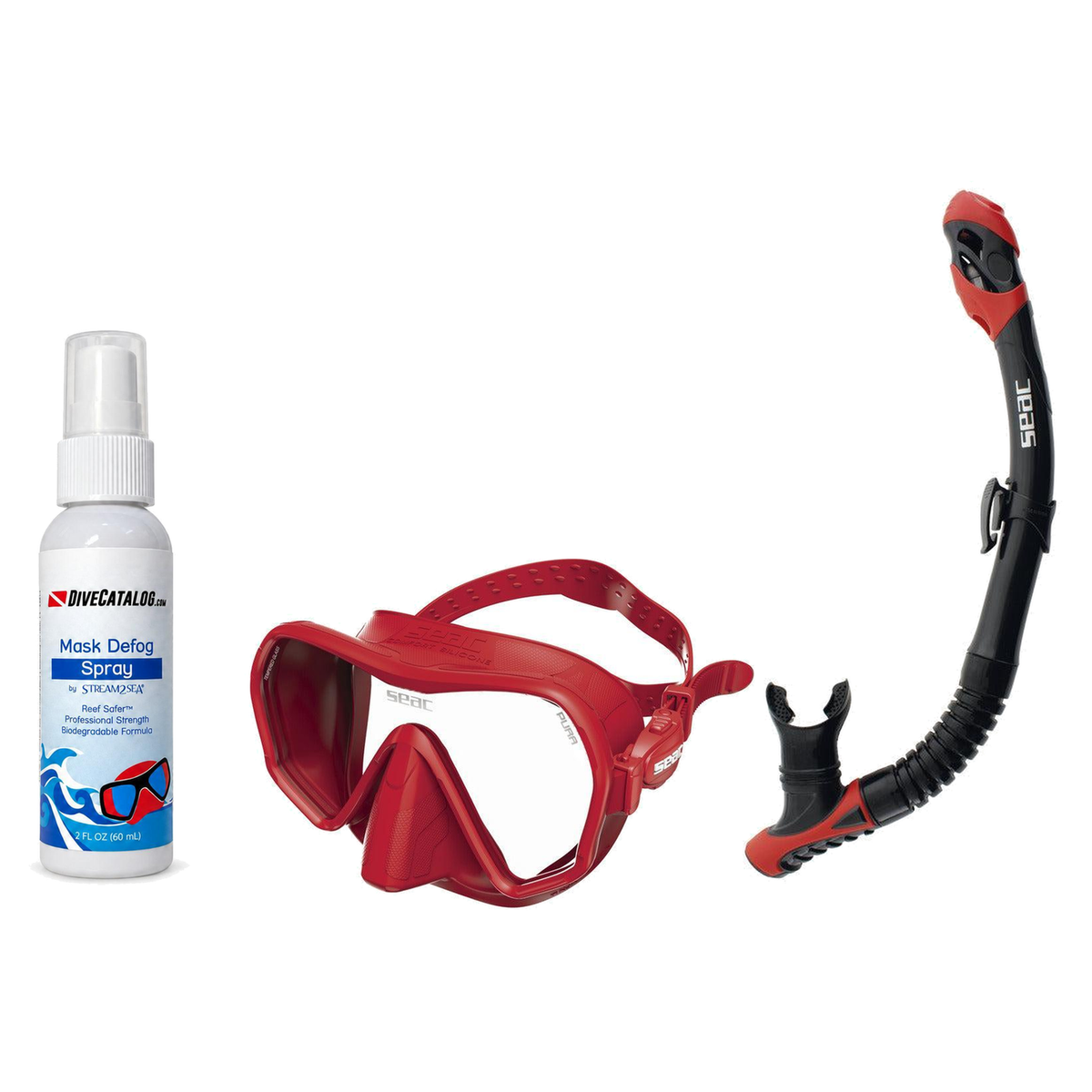 Seac Mask + Snorkel Package – Pura Anti-Fog Mask + Reverse Dry Snorkel + Free Mask Defog Spray — Red, Seac Reverse Dry Snork…