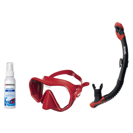 Seac Mask + Snorkel Package – Pura Anti-Fog Mask + Reverse Dry Snorkel + Free Mask Defog Spray — Red, Seac Reverse Dry Snork…