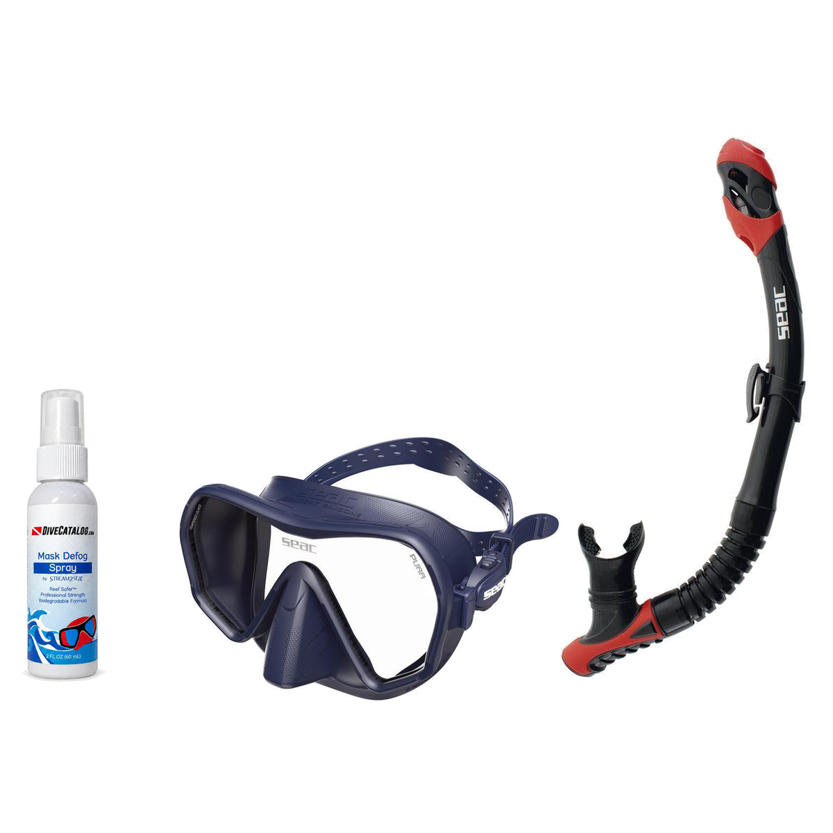 Seac Mask + Snorkel Package – Pura Anti-Fog Mask + Reverse Dry Snorkel + Free Mask Defog Spray — Blue, Seac Reverse Dry Snor…