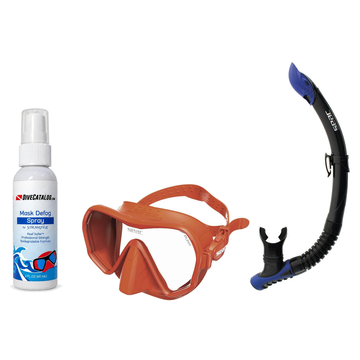 Seac Mask + Snorkel Package – Pura Anti-Fog Mask + Reverse Dry Snorkel + Free Mask Defog Spray — Orange, Seac Reverse Snorke…