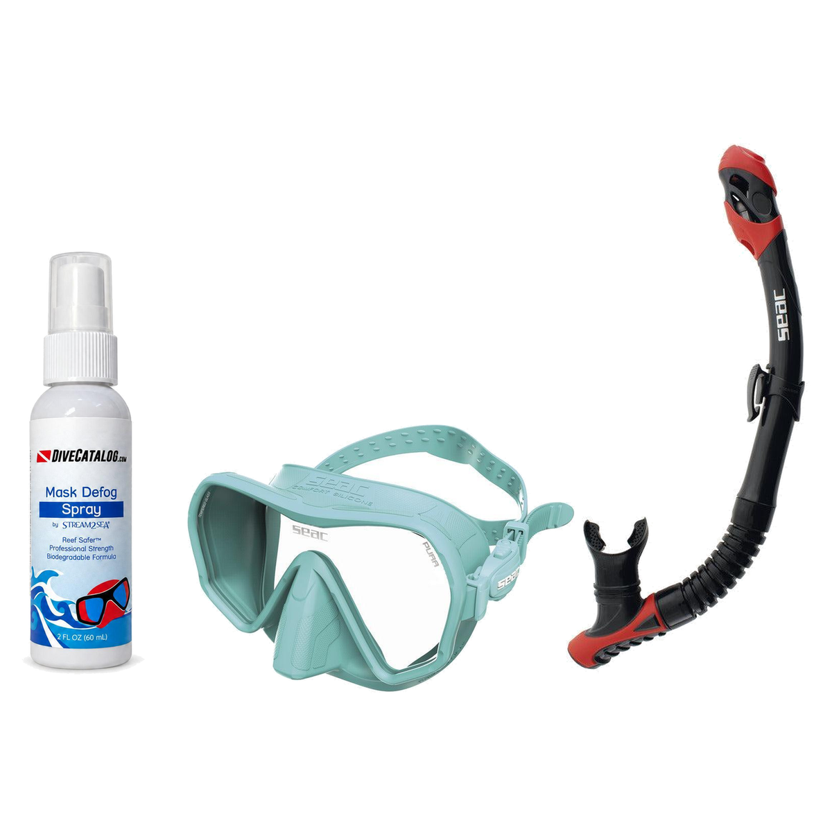 Seac Mask + Snorkel Package – Pura Anti-Fog Mask + Reverse Dry Snorkel + Free Mask Defog Spray — Tiffany, Seac Reverse Dry S…