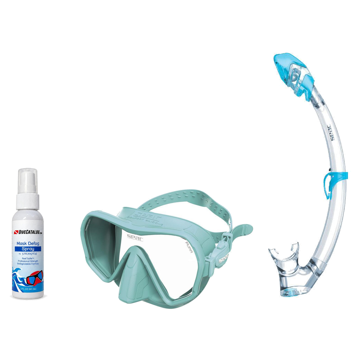 Seac Mask + Snorkel Package – Pura Anti-Fog Mask + Reverse Dry Snorkel + Free Mask Defog Spray — Tiffany, Seac Tribe Dry Scu…
