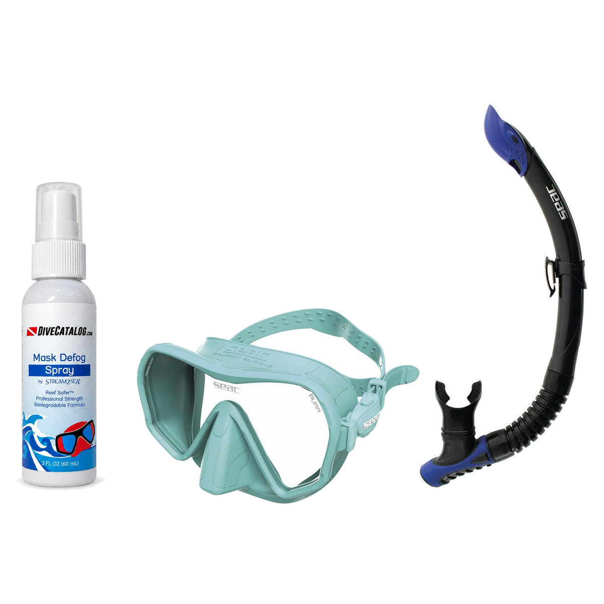 Seac Mask + Snorkel Package – Pura Anti-Fog Mask + Reverse Dry Snorkel + Free Mask Defog Spray — Tiffany, Seac Reverse Snork…