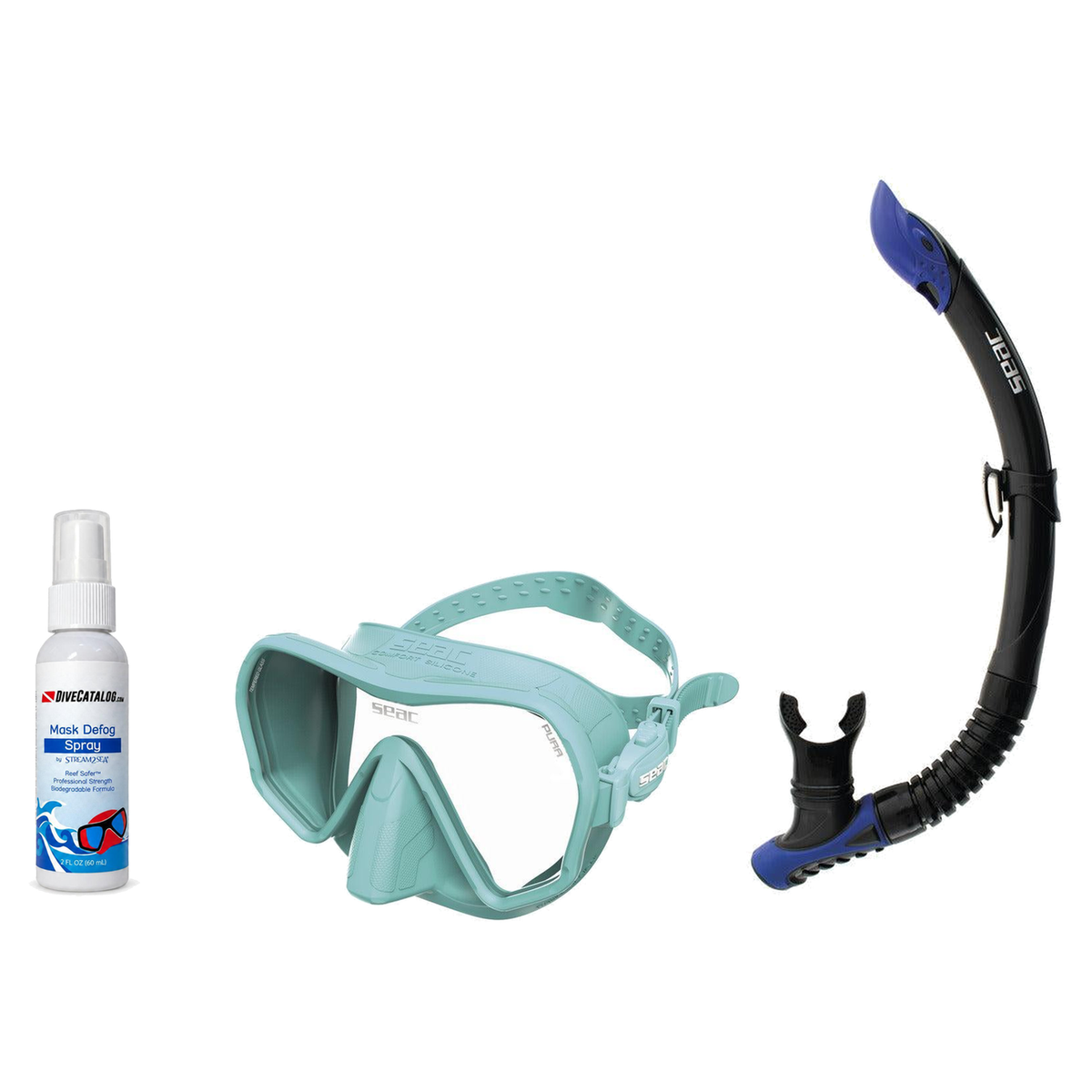 Seac Mask + Snorkel Package – Pura Anti-Fog Mask + Reverse Dry Snorkel + Free Mask Defog Spray — Tiffany, Seac Reverse Snork…