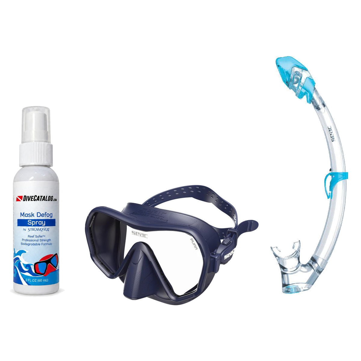 Seac Mask + Snorkel Package – Pura Anti-Fog Mask + Reverse Dry Snorkel + Free Mask Defog Spray — Blue, Seac Tribe Dry Scuba…