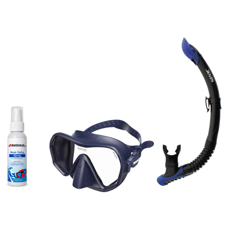 Seac Mask + Snorkel Package – Pura Anti-Fog Mask + Reverse Dry Snorkel + Free Mask Defog Spray — Blue, Seac Reverse Snorkel…
