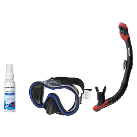 Seac Mask + Snorkel Package – Sunrise Single Lens Mask + Reverse Dry Snorkel + Free Mask Defog Spray — includes Seac Sunrise…