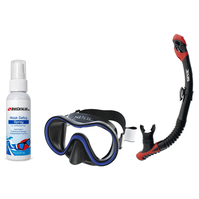 Seac Mask + Snorkel Package – Sunrise Single Lens Mask + Reverse Dry Snorkel + Free Mask Defog Spray — includes Seac Sunrise…