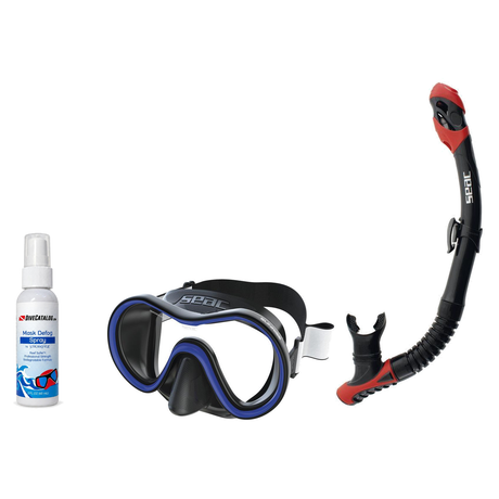 Seac Mask + Snorkel Package – Sunrise Single Lens Mask + Reverse Dry Snorkel + Free Mask Defog Spray — Seac Reverse Dry Snor…