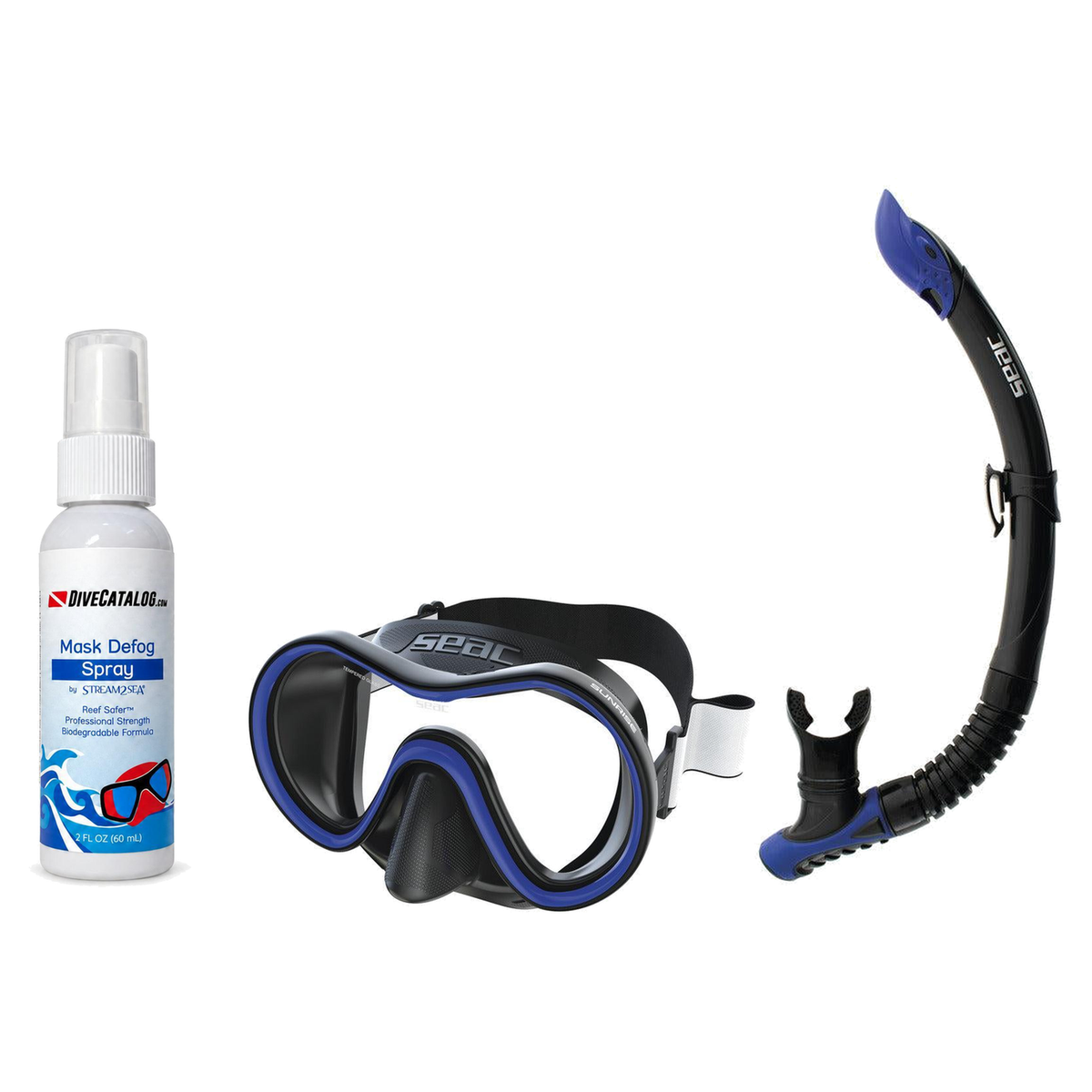 Seac Mask + Snorkel Package – Sunrise Single Lens Mask + Reverse Dry Snorkel + Free Mask Defog Spray — Seac Reverse Snorkel…