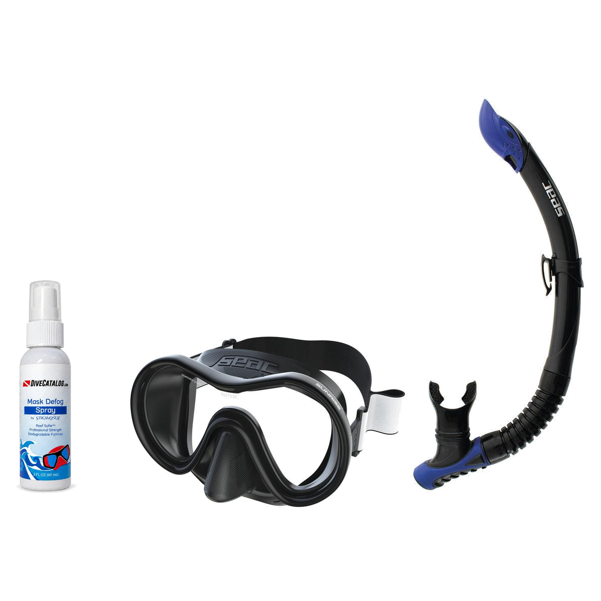 Seac Mask + Snorkel Package – Sunrise Single Lens Mask + Reverse Dry Snorkel + Free Mask Defog Spray — Black, Seac Reverse S…