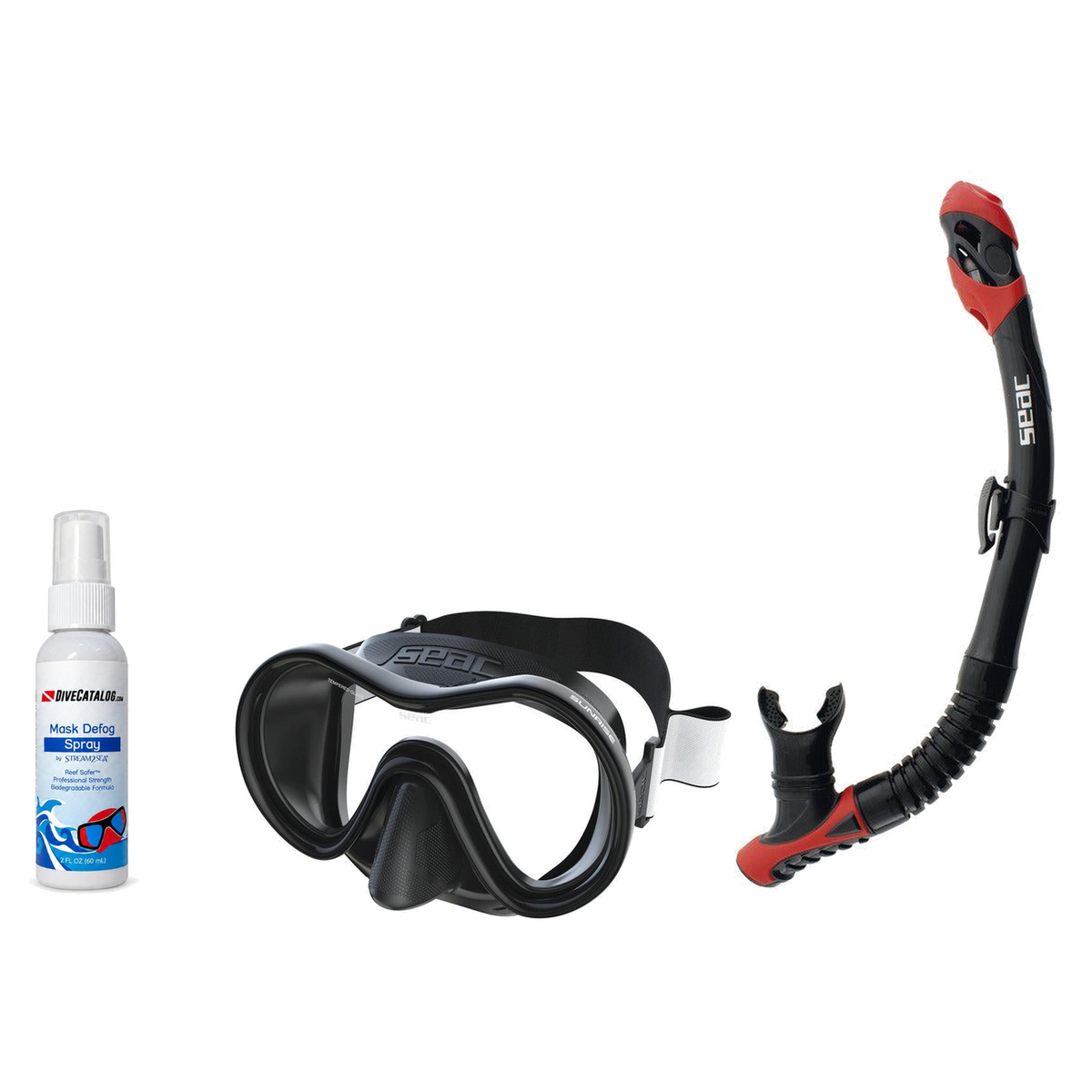 Seac Mask + Snorkel Package – Sunrise Single Lens Mask + Reverse Dry Snorkel + Free Mask Defog Spray — Black, Seac Reverse D…