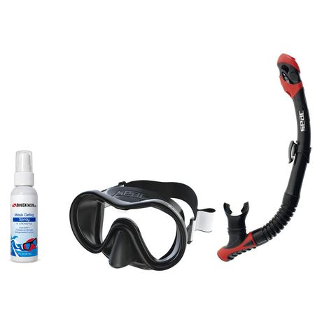 Seac Mask + Snorkel Package – Sunrise Single Lens Mask + Reverse Dry Snorkel + Free Mask Defog Spray — Black, Seac Reverse D…