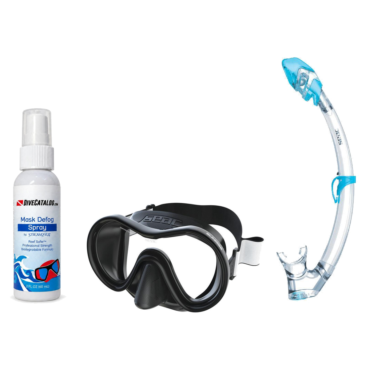 Seac Mask + Snorkel Package – Sunrise Single Lens Mask + Reverse Dry Snorkel + Free Mask Defog Spray — Black, Seac Tribe Dry…